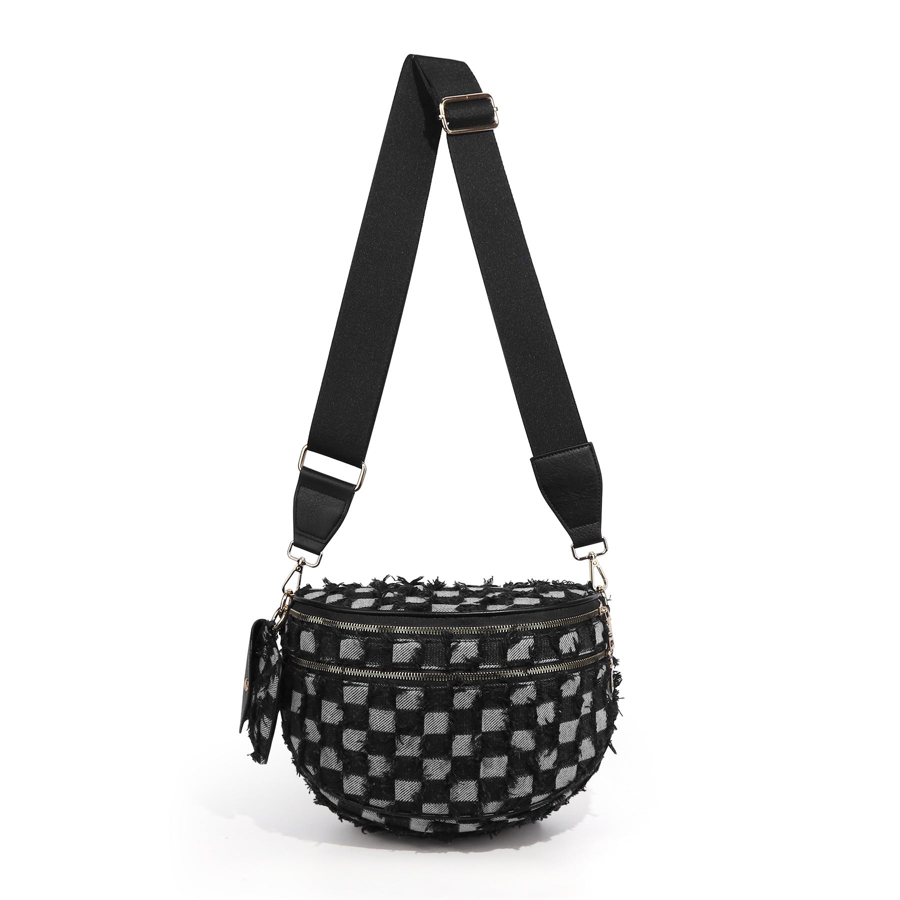 Checkered Crossbody Bag with Adjustable Strap