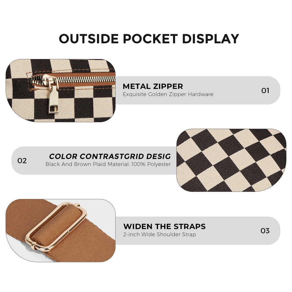 Checkered Crossbody Bag with Adjustable Strap